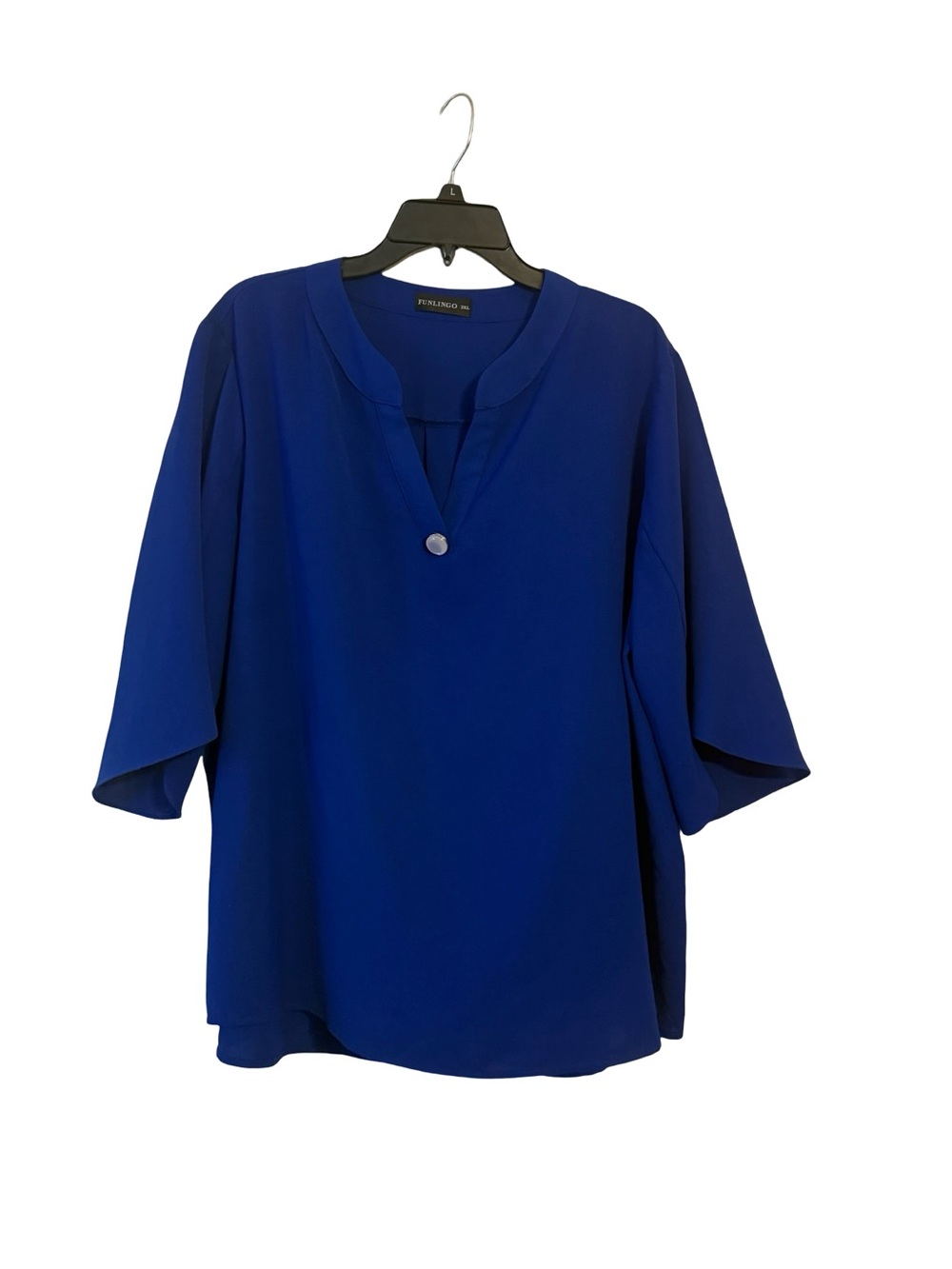 Funlingo Royal Blue Split-Neck Tunic Blouse
